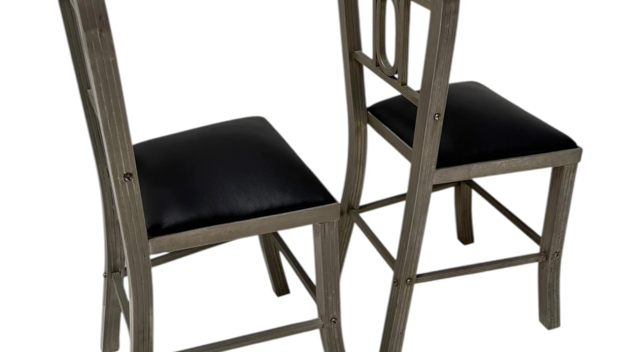 Two French Art Deco Side Chairs with Black Leather Seats, 1930s